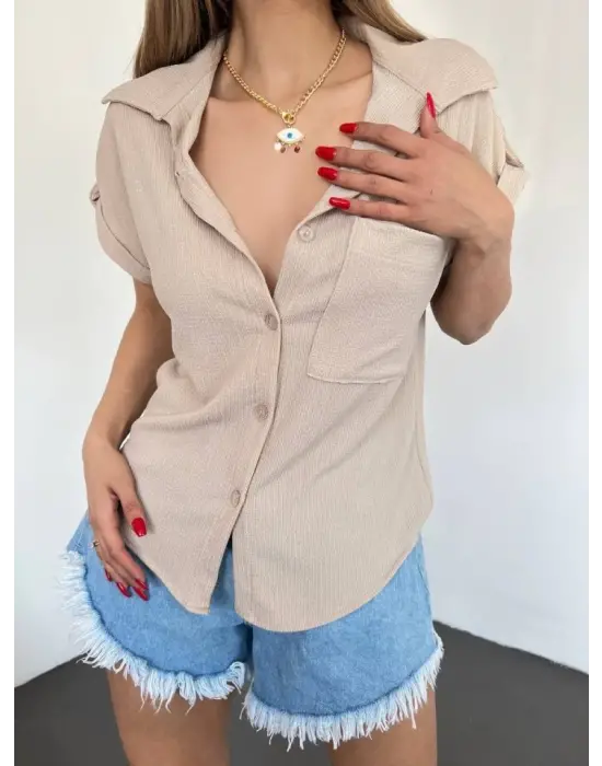 Omarı Şık ve Şık Duble Kol Bürümcük Gömlek