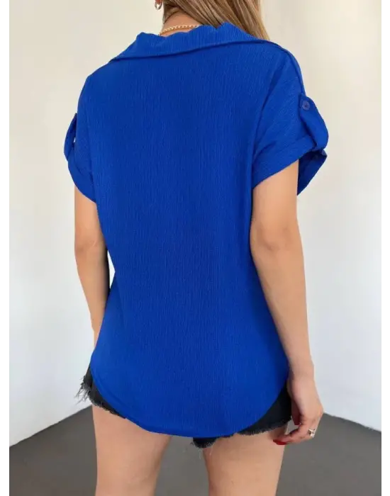 Omarı Şık ve Rahat Tek Cepli Bürümcük Gömlek -Saks