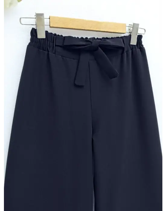 Duble Kumaş Beli Kuşaklı Bol Paça Pantolon -Laci