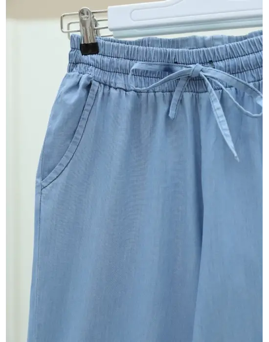 Omarı Yıkamalı Soft Kot Pantolon - Buz Mavi Stilinde Dual Paça