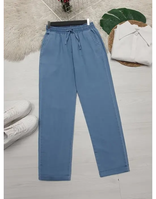 Omarı Yıkamalı Soft Kot Pantolon - Buz Mavi Stilinde Dual Paça