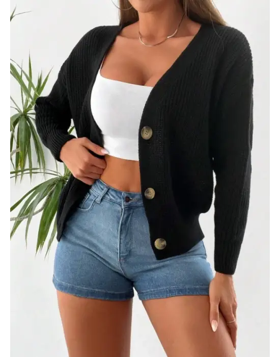 Düğme Detay Triko Bluz