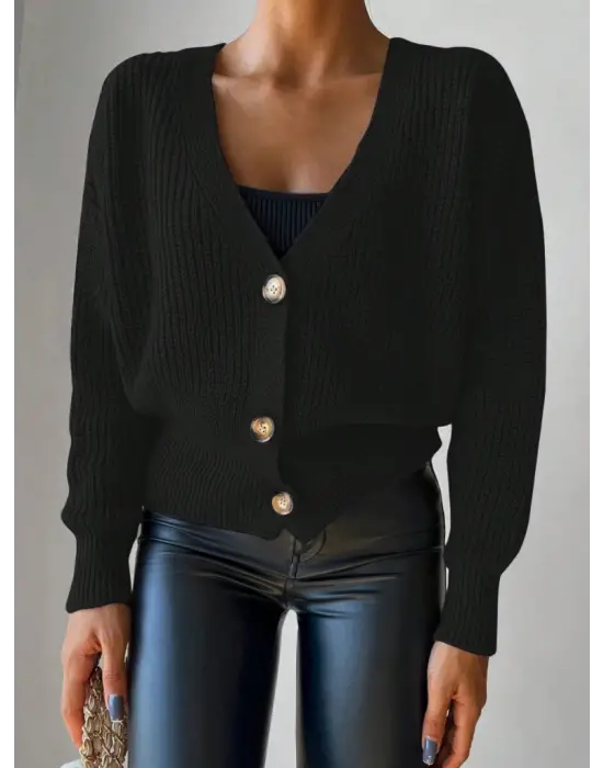 Düğme Detay Triko Bluz