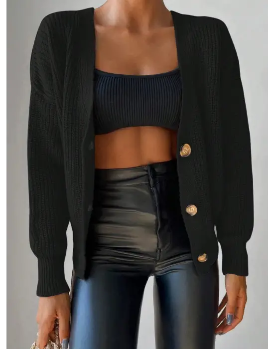 Düğme Detay Triko Bluz