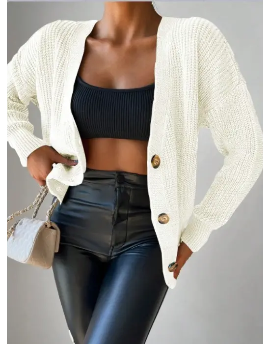 Düğme Detay Triko Bluz