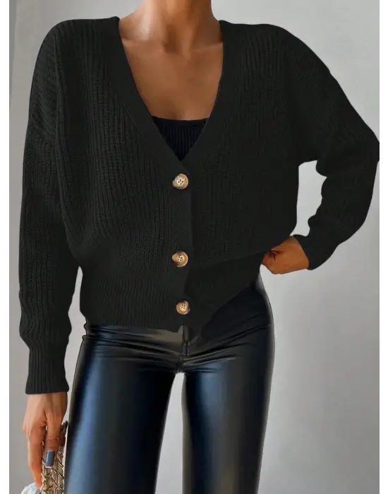 Düğme Detay Triko Bluz