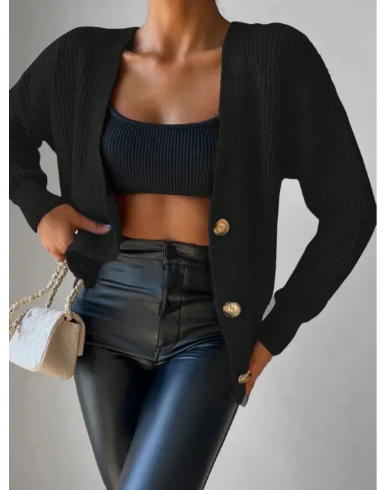 Düğme Detay Triko Bluz