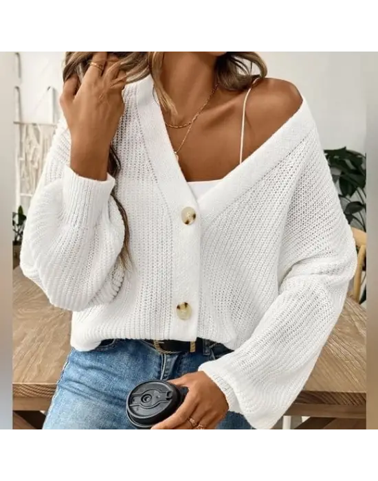 Düğme Detay Triko Bluz