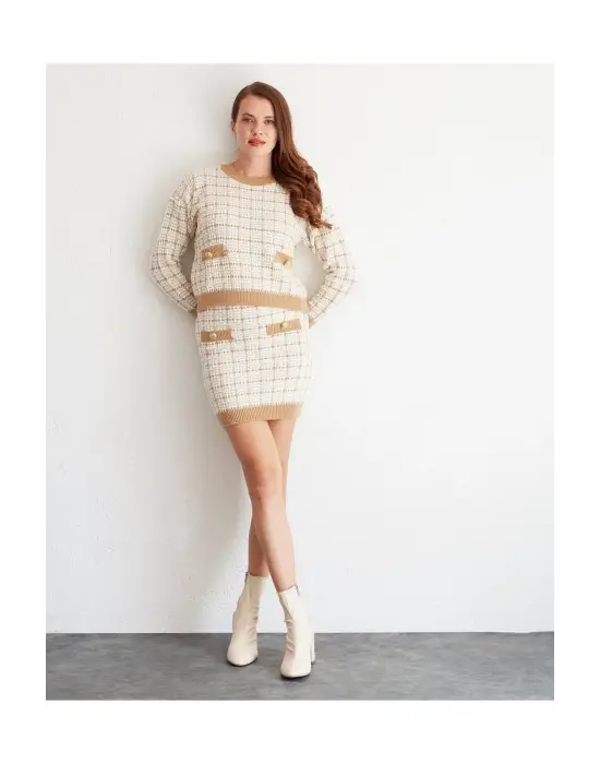 Camel Düğme Detay Uzun Kollu Triko Takım Kadın Giyim