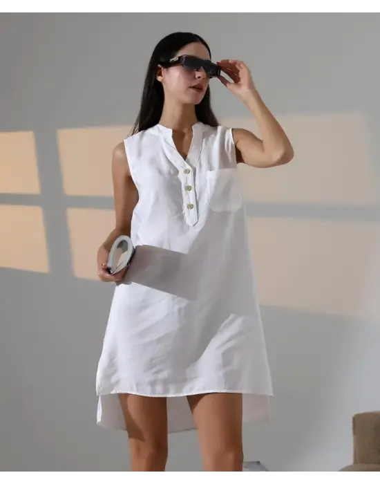 Düğme Detaylı Mini Elbise