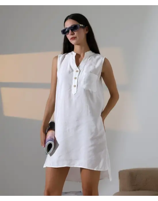 Düğme Detaylı Mini Elbise