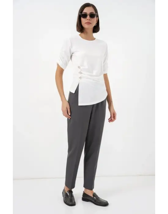 Düğme Detaylı Sandy Bluz 992 - Beyaz