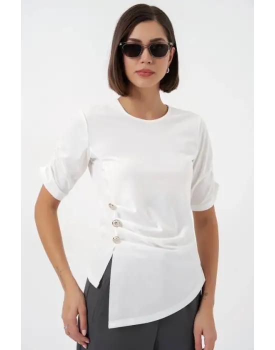 Düğme Detaylı Sandy Bluz 992 - Beyaz