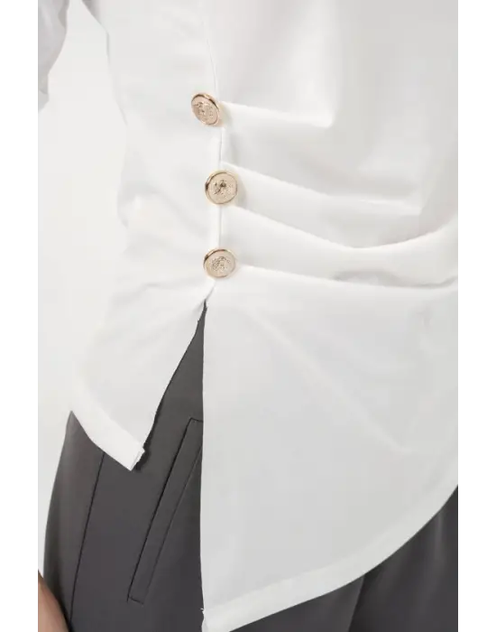 Düğme Detaylı Sandy Bluz 992 - Beyaz