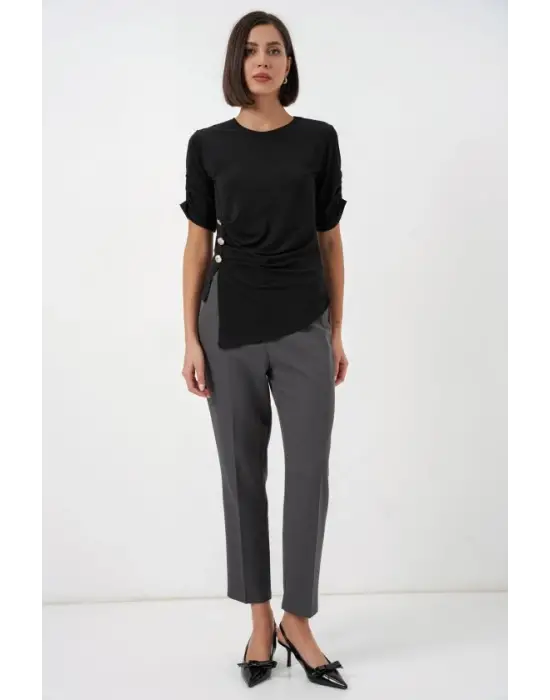 Düğme Detaylı Sandy Bluz 992 - Siyah