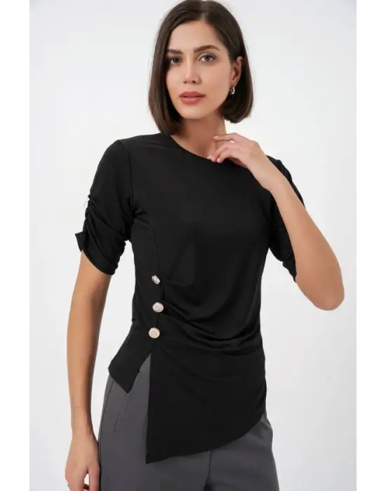 Düğme Detaylı Sandy Bluz 992 - Siyah