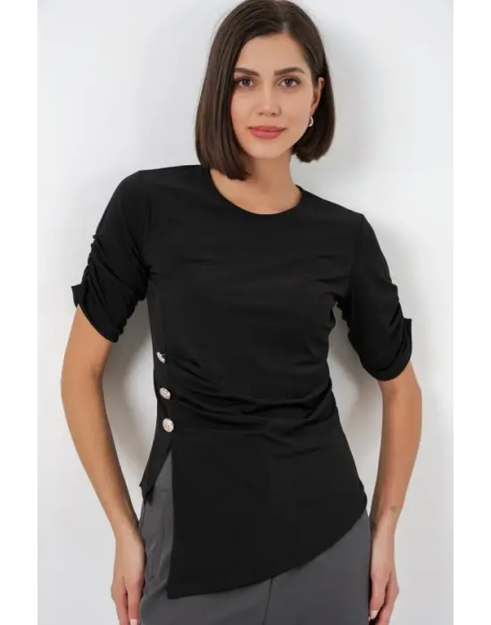 Düğme Detaylı Sandy Bluz 992 - Siyah