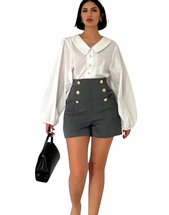 Düğme Detaylı Şık Midi Şort