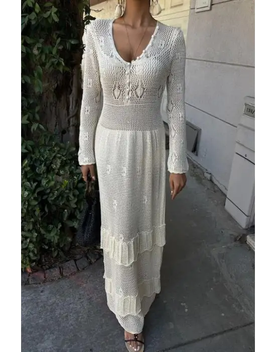 Omarı Etnik Desenli Kat Etekli Elbise