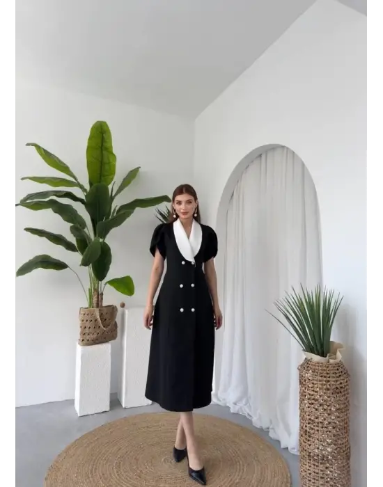 Omarı Düğme Detaylı Şık Elbise