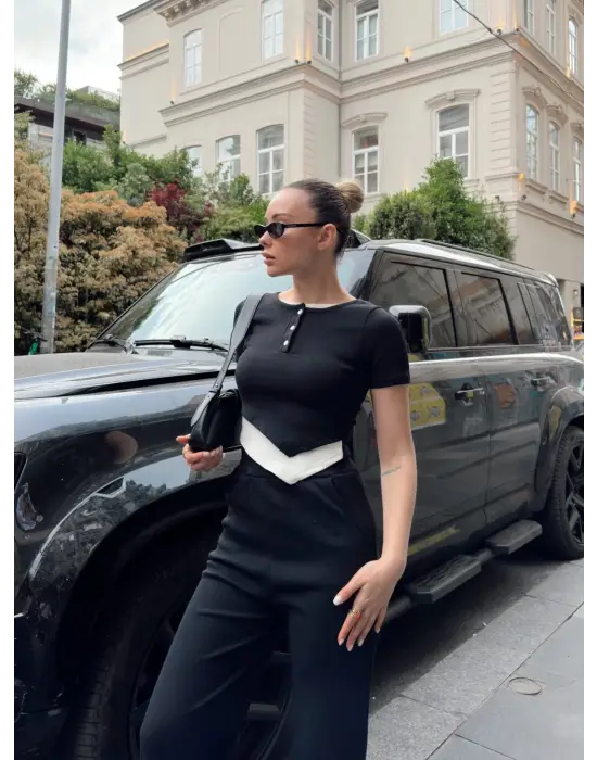 Omarı Trendsetter Siyah Düğme Yakalı Alt Üst Takım