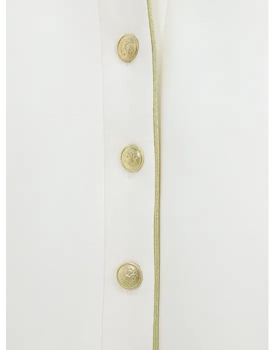 Beyaz Düğmeli Biyeli Hırka Kadın Giyim