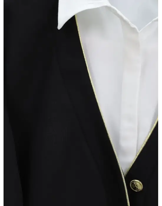 Omarı Siyah Biyeli Düğmeli Hırka Modası