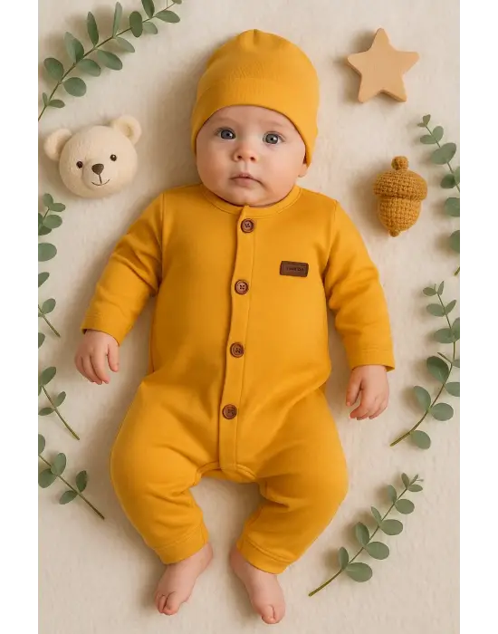 Düğmeli Önden Açık İnterlok Tulum