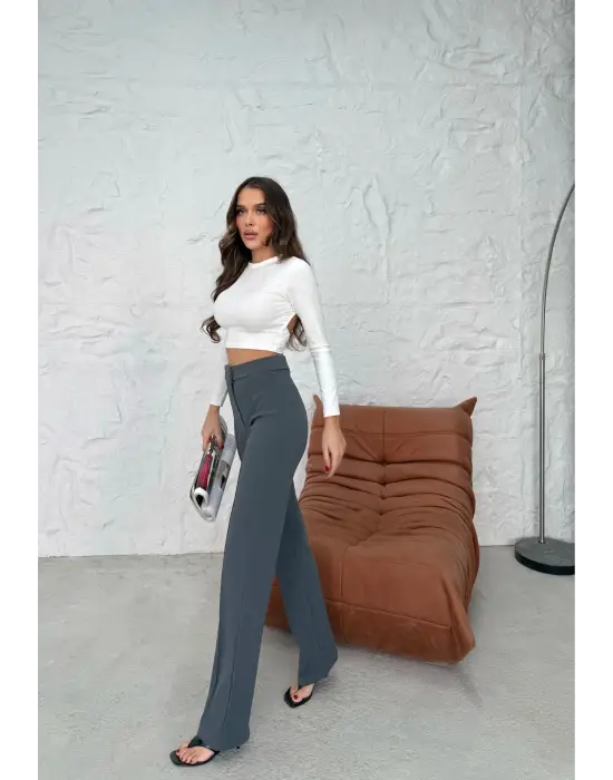 Düğmeli Palazzo pantolon füme p170091