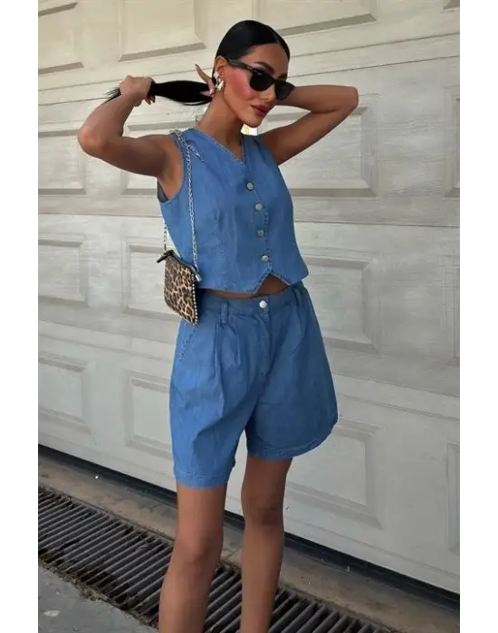 Omarı Modern Düğmeli Tensel Takım