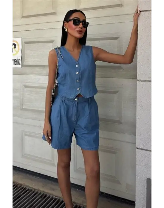 Omarı Modern Düğmeli Tensel Takım