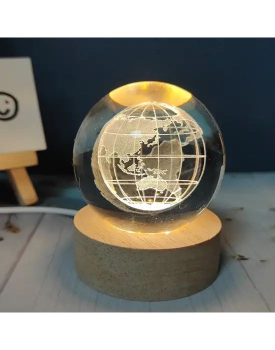 Dünya Küresi Tasarımlı Dekoratif Işıklı Cam