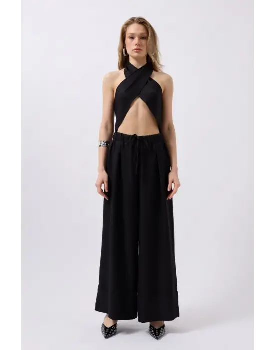 Düşük Bel Oversize Keten Pantolon