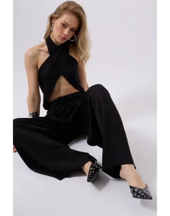 Düşük Bel Oversize Keten Pantolon