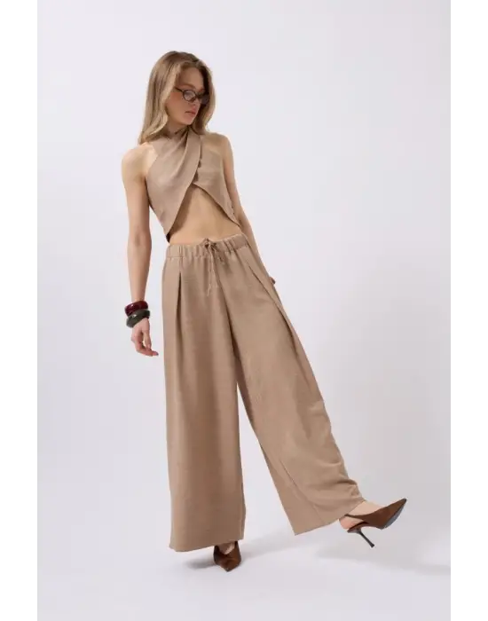 Düşük Bel Oversize Keten Pantolon