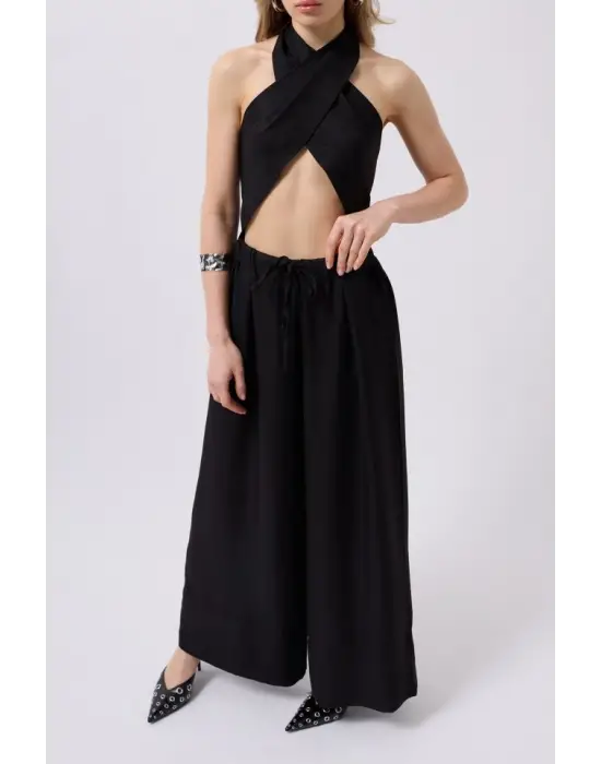 Düşük Bel Oversize Keten Pantolon