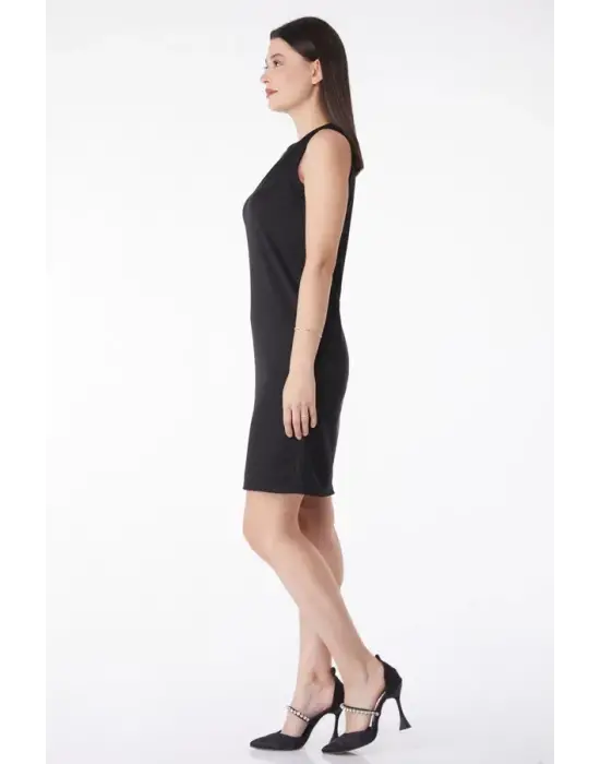 Omarı Siyah Mini Elbise