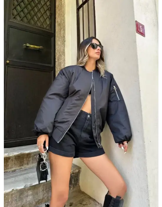 Düz Bomber Ceket - Siyah