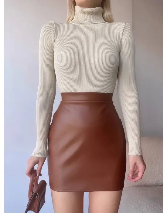 Düz deri etek taba h24468