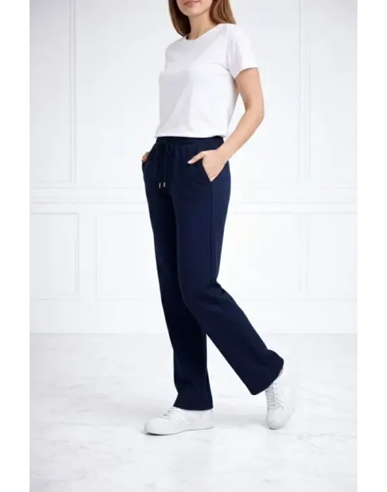 Düz Paça Beli Lastikli İpli Günlük Spor Eşofman Altı Rahat Fit - Lacivert