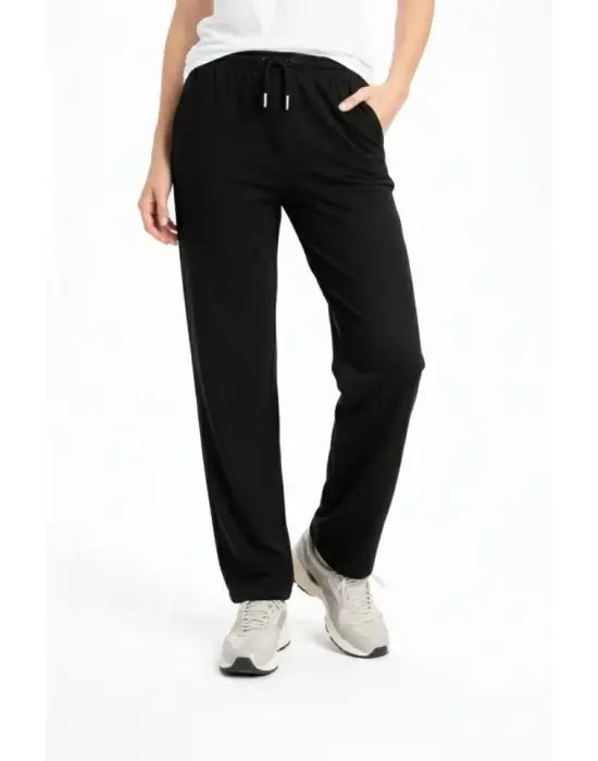 Düz Paça Beli Lastikli İpli Günlük Spor Eşofman Altı Rahat Fit - Siyah