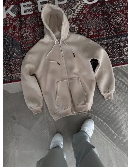 Omarı Şık Bej Uzun Kol Hırka