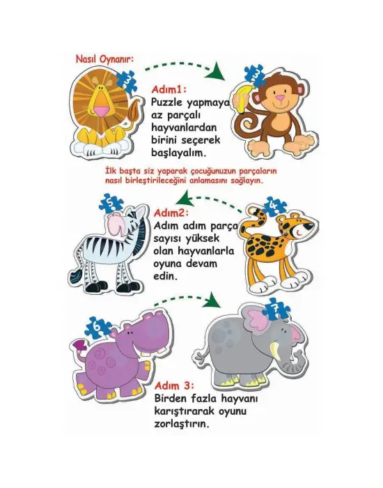 Omarı Eğlenceli ve Renkli Hayvan Puzzle Seti