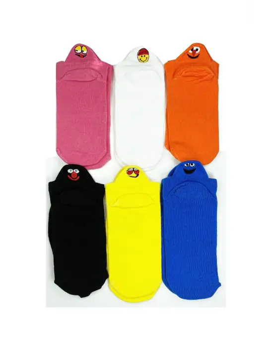 Omarı Eğlenceli Emoji Desenli Kadın Pamuklu Bilek Çorapları