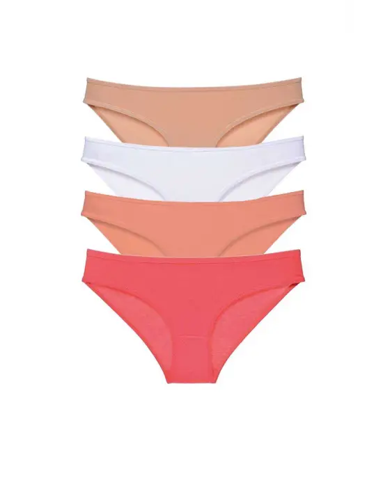 Omarı Yumuşak Likralı Kadın Slip Külot Seti - Ten Beyaz Pudra Fuşya