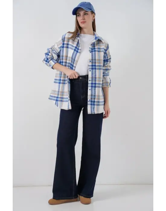 Ekose Desen Oversize Oduncu Gömlek 3854 A.Ekru