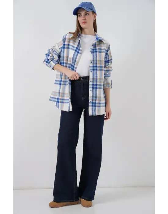 Ekose Desen Oversize Oduncu Gömlek 3854 A.Ekru