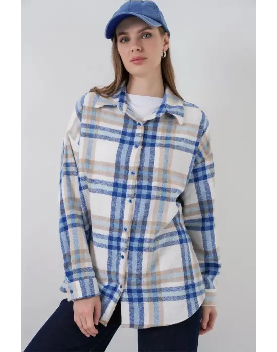 Ekose Desen Oversize Oduncu Gömlek 3854 A.Ekru