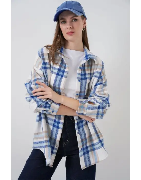 Ekose Desen Oversize Oduncu Gömlek 3854 A.Ekru