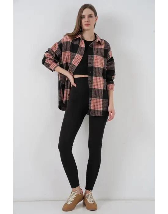 Ekose Desen Oversize Oduncu Gömlek 3854 A.Pudra